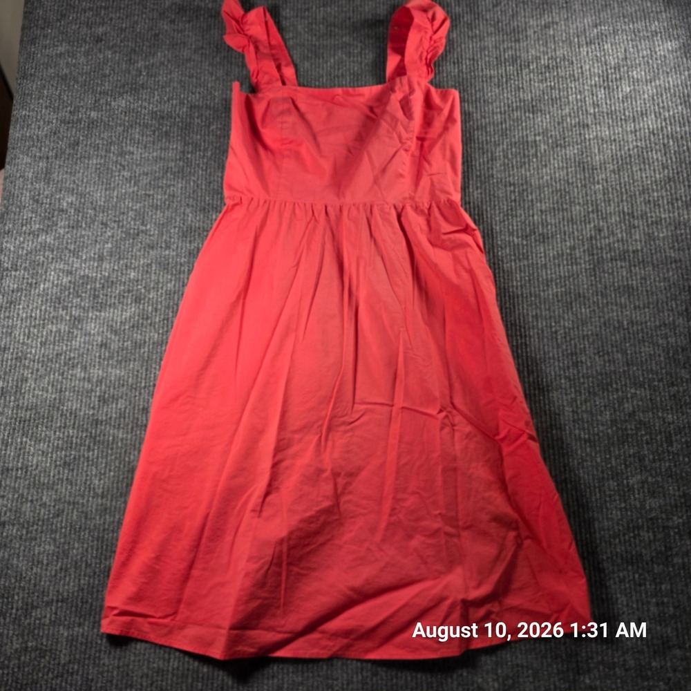 52seven Womens Coral Pink Ruffle Strap Smocked Back Midi Sun Dress Size 12